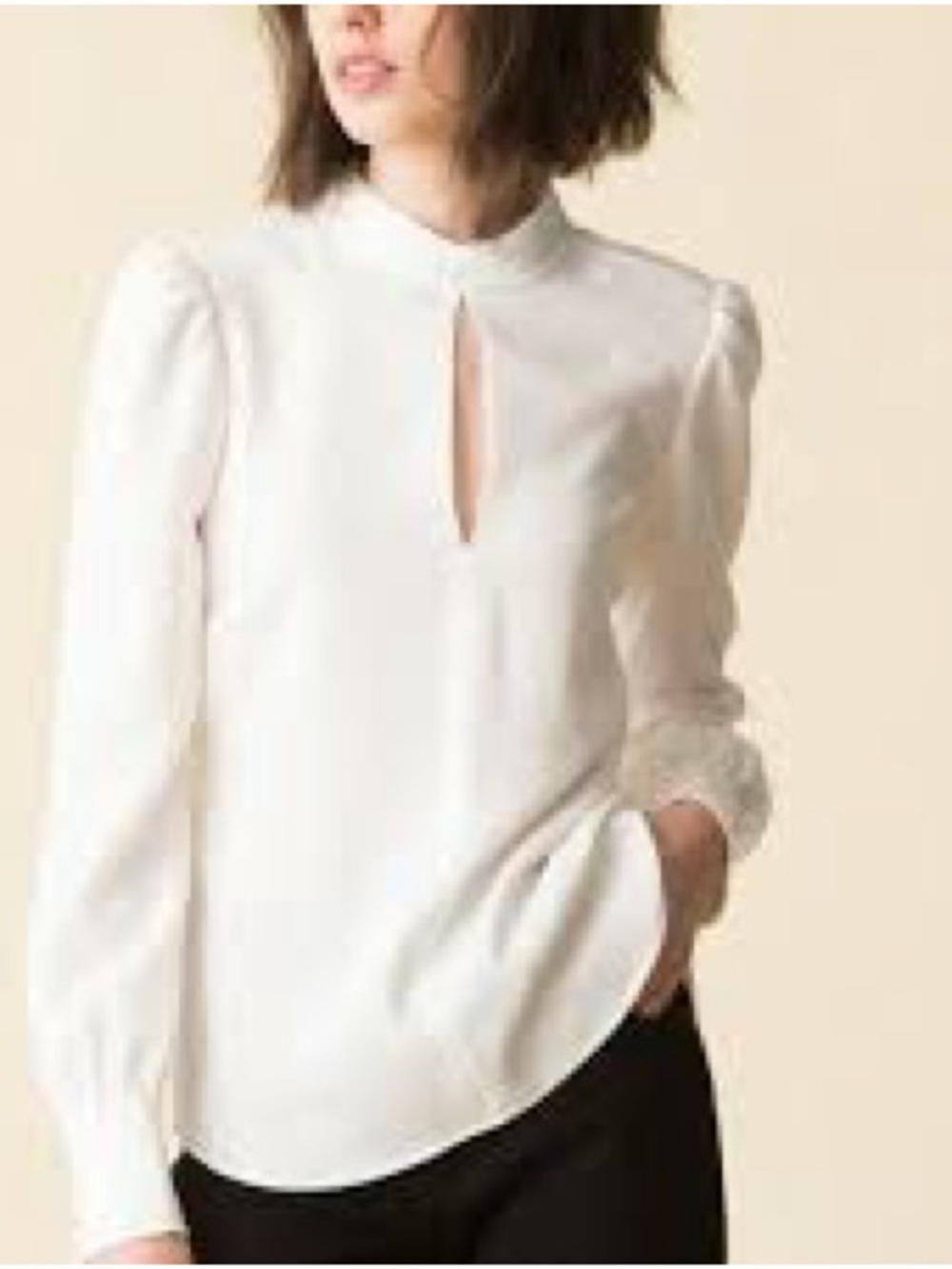 Babaton Cream High-Neck Keyhole Dress Shirt